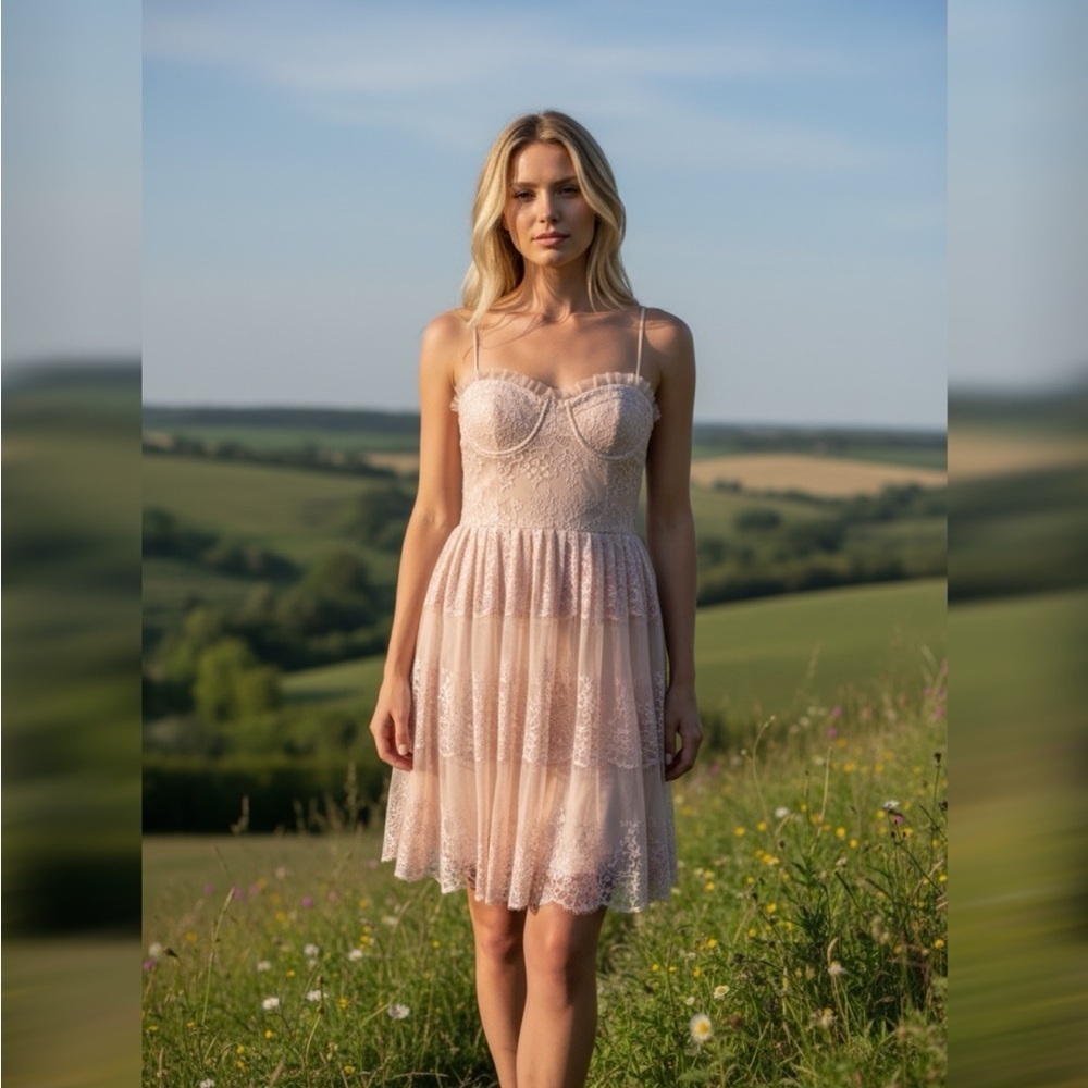 Forever One Blush Lace Dress L Romantic Tulle Bustier